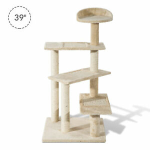 39” Cat Scratching Tree Climbing Tower Post Revolving Step Pet Furniture