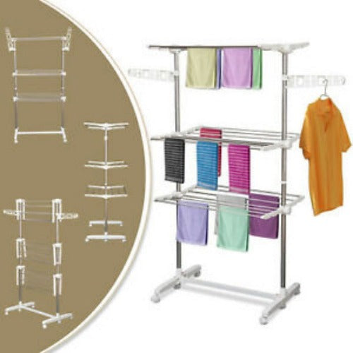 3 Tier Clothes Drying Rack Collapsible Laundry Hanger Indoor Outdoor