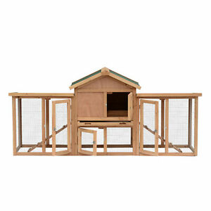 80 inch Wood Chicken Coop Poultry Hen House w/ Run Nesting Box Backyard