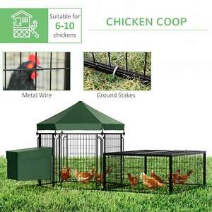 Steel Chicken Coop, Hexagonal Poultry Cage, w/ Run, Nesting Box, Canopy, Green