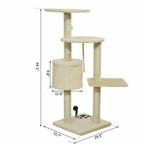 44" Scratching Cat Tree Multi Level Activity Center Kitty Condo Furniture Beige