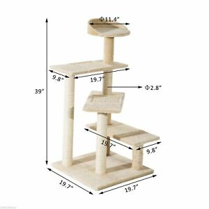 39” Cat Scratching Tree Climbing Tower Post Revolving Step Pet Furniture