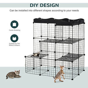 Pet Playpen DIY Small Animal Cage w/ Door Ramp Indoor Outdoor for Cat Pet Mink