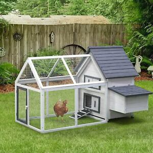 65" Wood Backyard Chicken Coop Poultry House w/ Nesting Box/Ramp/Run/Ladder