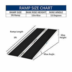 Portable Wheelchair Ramp Wheelchair Ramp for Steps 5' Aluminum Skidproof