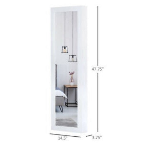 48" H Hanging Wall Mounted Mirrored Jewelry Armoire Cabinet Organizer WT