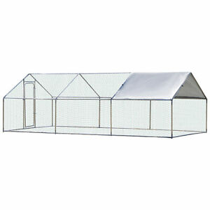 Chicken Cage Enclosure 3 Rooms Pet Backyard Coop with Cover, Silver