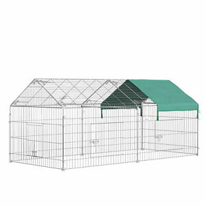 Galvanized Cage with Cover for Dog, Rabbit, and Chicken Run, 87" Silver & Green