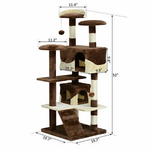 52" Cat Scratching Tree Large Kitten Play House  Activity Center Pet Furniture