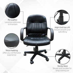 Office Chair PU Leather Ergonomic Conference Adjustable Height Black