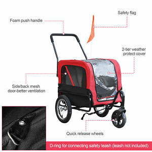 2-In-1 Dog  Bicycle Trailer / Stroller Pet Carrier with 360 Swivel Wheel, Hitch,