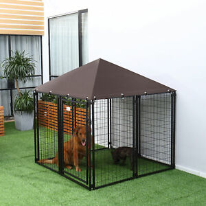 Lockable Dog Kennel with Water-resistant Roof for Small and Medium Sized