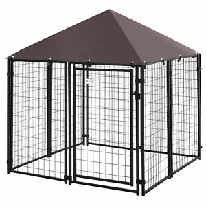 Lockable Dog Kennel with Water-resistant Roof for Small and Medium Sized