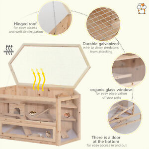 Wood Hamster Cage Rat Mice Play Center 3 Tier