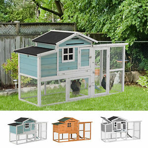 76" Wooden Chicken Coop Hen House with Outdoor Run Nesting Box Slide-out Tray