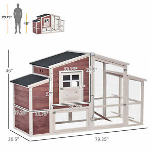 79" Wooden Outdoor Hen House Small Animal Livestock Cage Enclosure w/Running Box