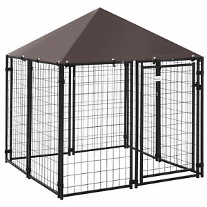 Lockable Dog Kennel with Water-resistant Roof for Small and Medium Sized