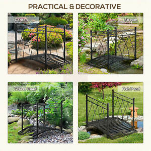 Decorative Garden Bridge Arc Footbridge with Guardrails for Pond Stream Creek