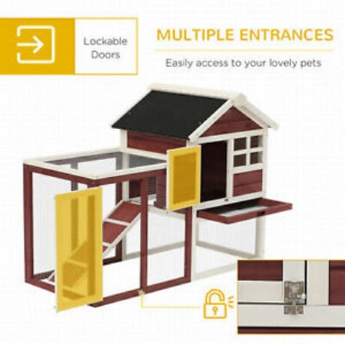 48"x25”x36” Rabbit Hutch Backyard Bunny Cage with Run Brown