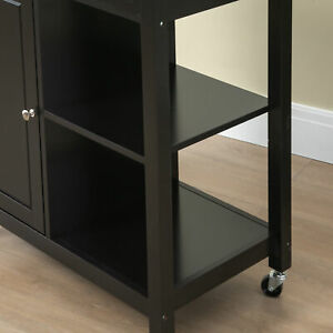 Rolling Kitchen Cart with Wood Top & Drawer, Kitchen Island on Wheels Black