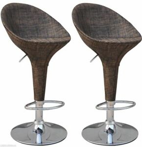 2 Pub Bar Stools Swivel Adjustable Height Outdoor Home Pub Rattan Wicker Style