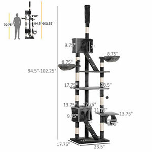 94"-102" Huge Cat Tree Ceiling High Cat Activity Center Multilevel Playhouse