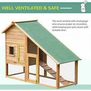 Wood Rabbit Hutch Chicken Coop w/ Run Ramp Backyard