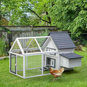 65" Wood Backyard Chicken Coop Poultry House w/ Nesting Box/Ramp/Run/Ladder