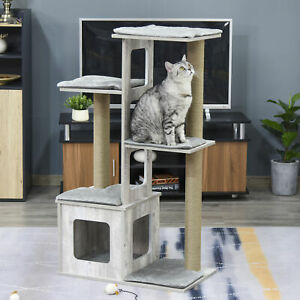 Plush Cat Tree Tower Activity Center Climb Frame w/ Jute Scratching Posts Condo