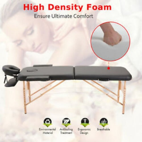 2 Section Massage Table Bed Spa Facial Couch Table Foldable w/ Carry Case