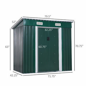 80"x 52" Garden Storage Shed Tool Kit Lockable Yard Garden Metal Green