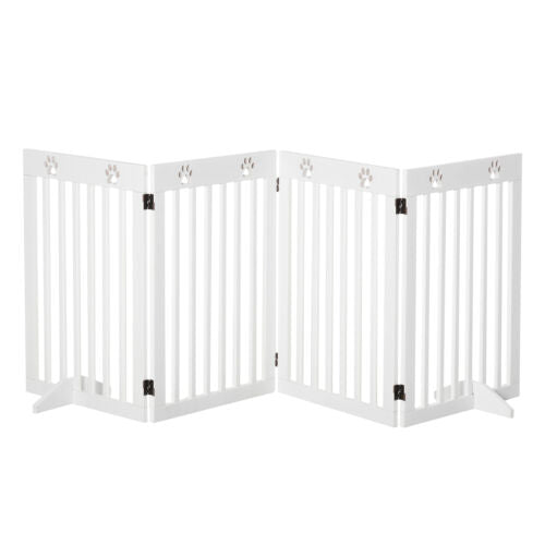 24&quot; Wooden 4 Panel Pet Gate, Folding Dog Safety Fence for Smaller Dogs, White 196393070871