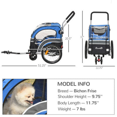 2-In-1 Dog Bike Trailer Pet Stroller with 360° Swivel Wheel Reflector Flag