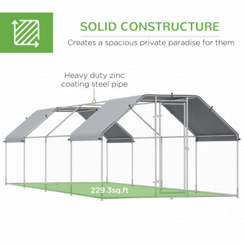 Large Metal Walk-In Chicken Coop Run Cage Outdoor Cover 9&apos; W x 24&apos; D x 6.5&apos; H 842525170390