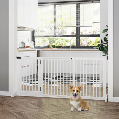 Adjustable Wooden Pet Gate, Freestanding Dog Fence Lockable Doorway, Hall, White 196393070840