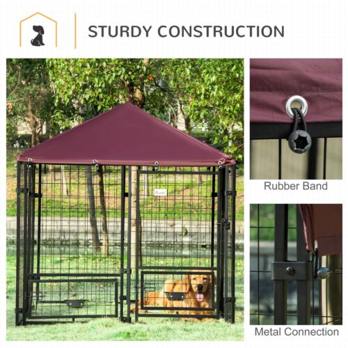 Dog House Kennel Outdoor, w/ Oxford Roof, w/ Secure Lock, Rotating Bowl Holders