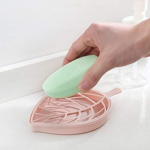 Soap Dish Holder Self Draining Leaf Shape Bar Soap Saver Suction Cup Bathroom CA