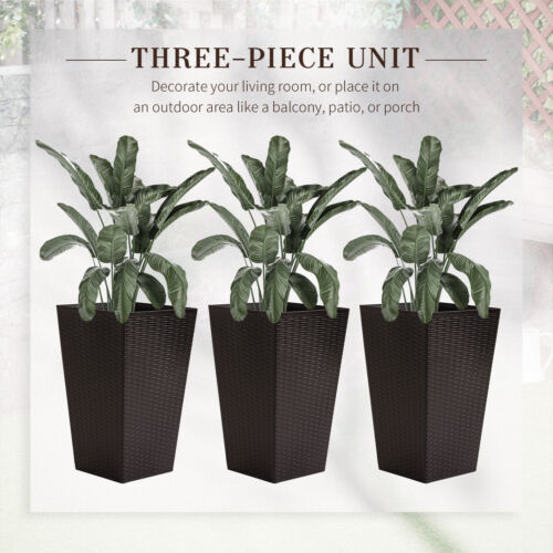 Set of 3 Tall Planters Outdoor &amp; Indoor Flower Pot Set Decorative Container