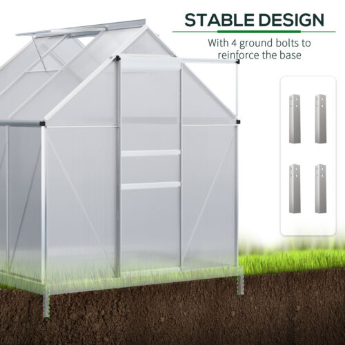 6&apos; x 6&apos; Polycarbonate Walk-in Garden Greenhouse Kit w/ Sliding Door, Clear