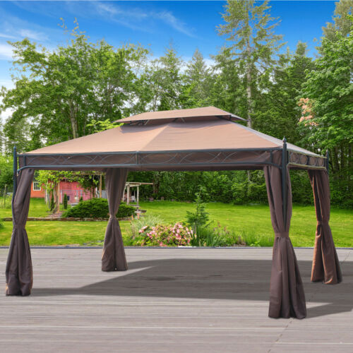 10x13ft Garden Gazebo Patio Double-Tiered Canopy Backyard Coffee