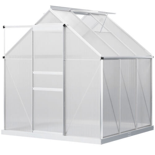 6&apos; x 6&apos; Polycarbonate Walk-in Garden Greenhouse Kit w/ Sliding Door, Clear