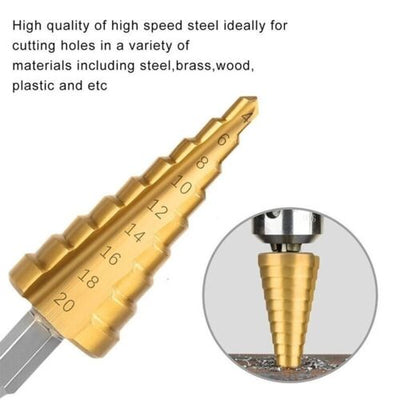 Titanium Plated Step Drill Bit High Speed Steel Hole Cutter Wood Metal Drill Bit