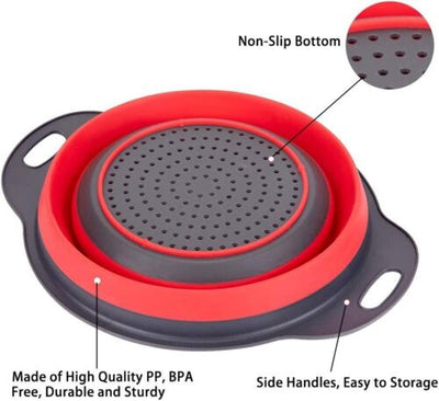 2 Pcs Silicone Kitchen Strainer for Draining Pasta, Vegetable and Fruit (Red)