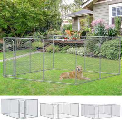 Outdoor Dog Kennel Galvanized Chain Link Fence Pet House w/ Secure Lock