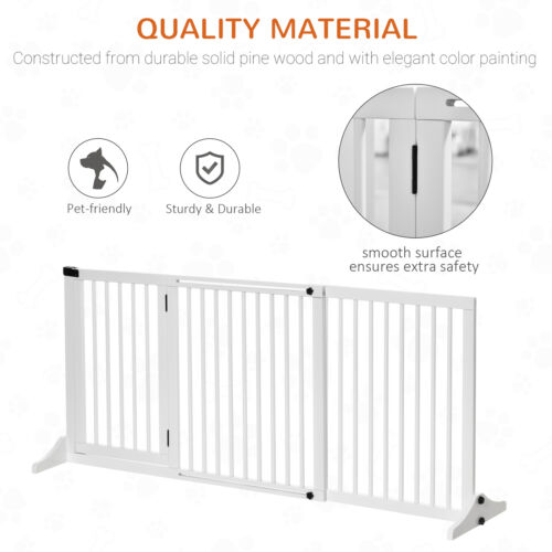 Adjustable Wooden Pet Gate, Freestanding Dog Fence Lockable Doorway, Hall, White 196393070840