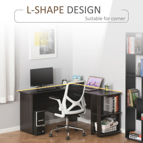 L-Shaped Corner Computer Desk PC Laptop Desktop Space Saving 2 Shelves Living