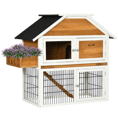 Outdoor Rabbit Hutch with Flower Bed, Shady Waterproof Wooden Rabbit Cage 196393256572