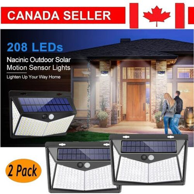 2Pc 208LED Solar Power Light PIR Motion Sensor Security Outdoor Garden Wall Lamp