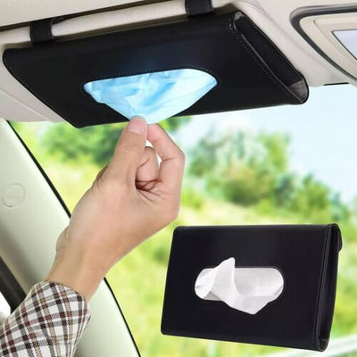 Leather Tissue Box Car Sun Visor Portable PU Storage Bag Holder Buckle for Masks