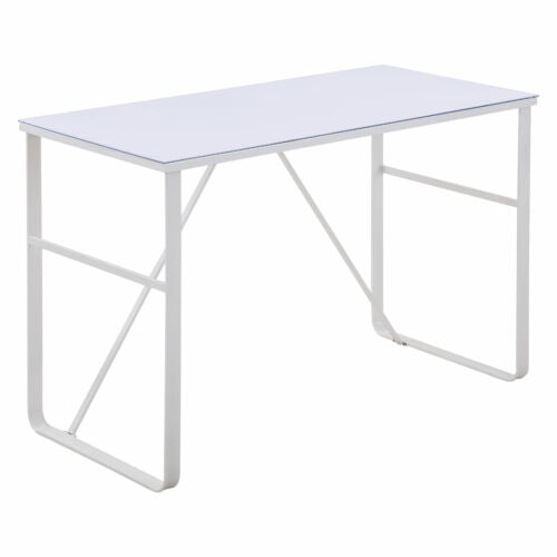 Glass Top Writing Desk Working Station Computer Table for Home, Office, White